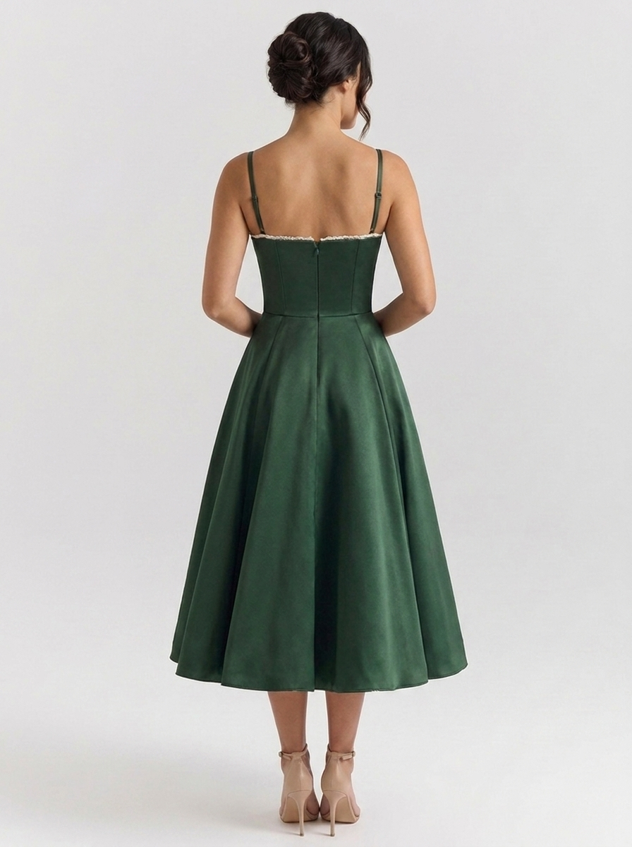 Satin corset midi dress with tulle petticoat, view 27