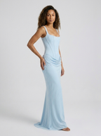 Square-neck fitted maxi dress, view 5