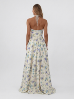 Pearl-trim floral maxi dress with side slit, view 27