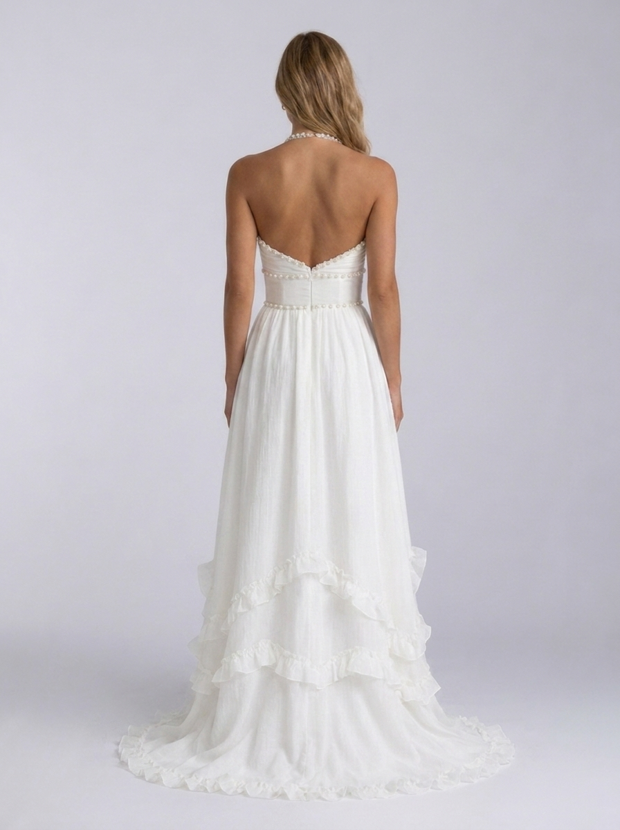 Pearl-trim floral maxi dress with side slit, view 6