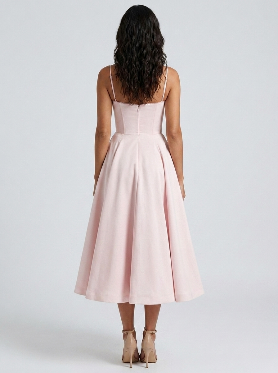 Satin corset midi dress with tulle petticoat, view 9