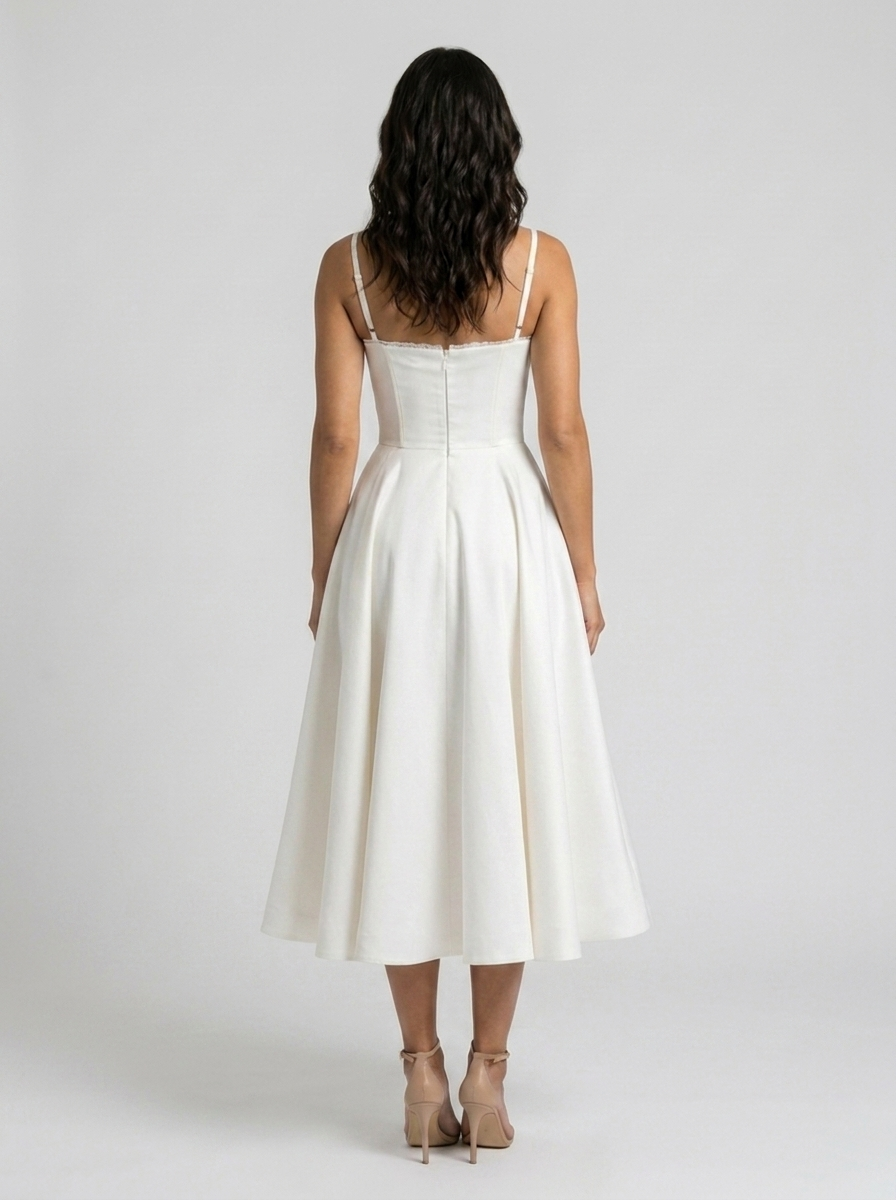 Satin corset midi dress with tulle petticoat, view 3