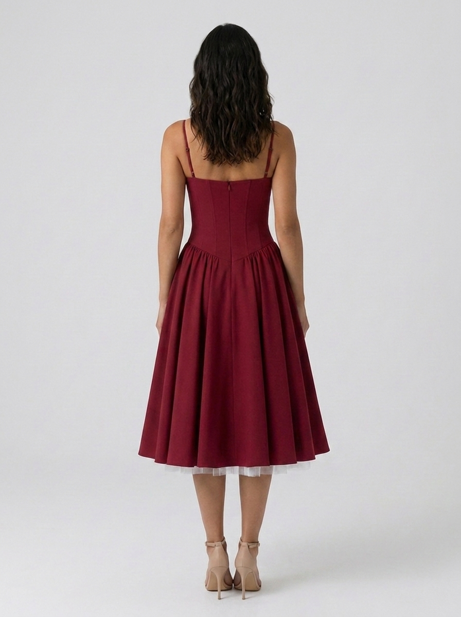 Satin corset midi dress with tulle petticoat, view 24