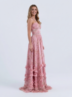 Pearl-trim floral maxi dress with side slit, view 11