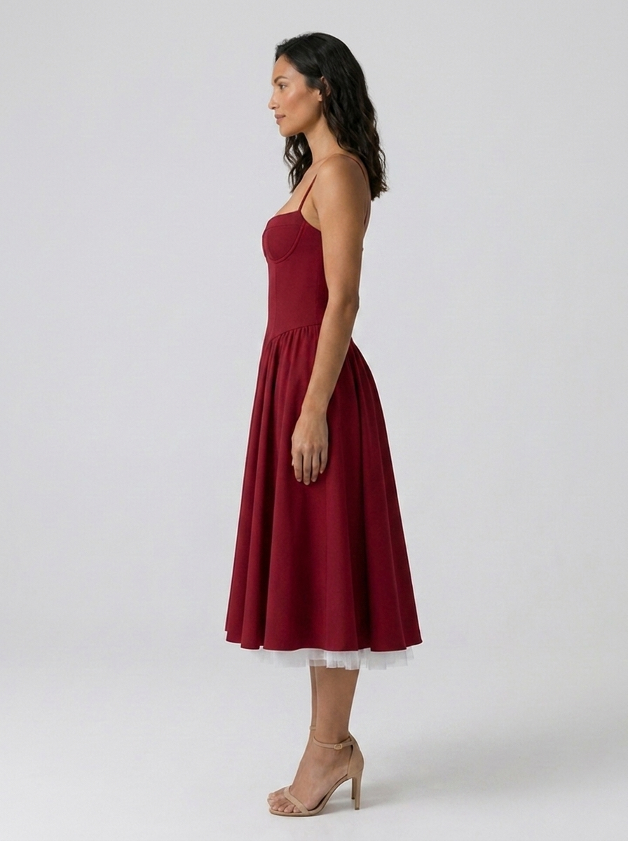 Satin corset midi dress with tulle petticoat, view 23