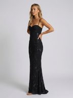 Floral appliqué mesh corset maxi dress, view 5