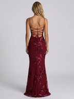 Floral appliqué mesh corset maxi dress, view 9