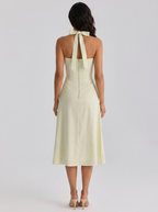 Ruched halter midi dress with front split, view 9