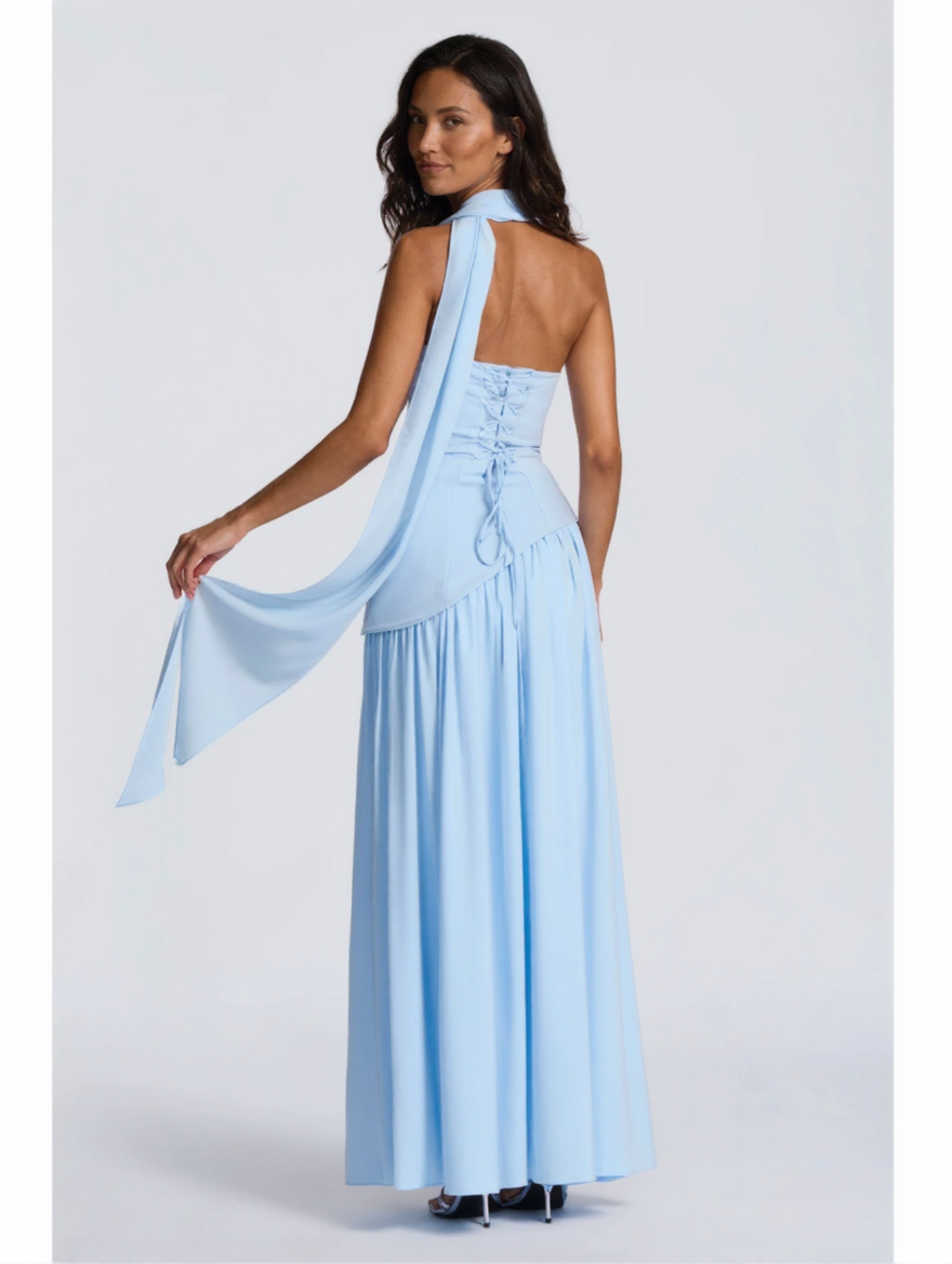 Strapless draped maxi dress with side slit, view 24