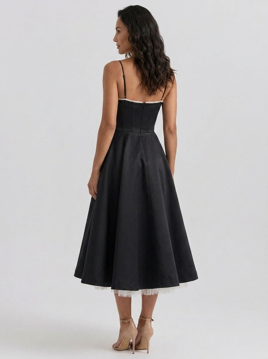 Satin corset midi dress with tulle petticoat, view 12