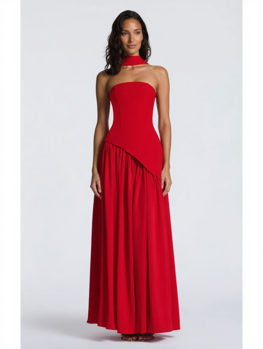 Strapless draped maxi dress with side slit, view 28