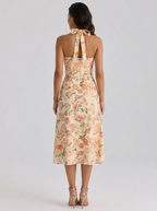 Ruched halter midi dress with front split, view 12