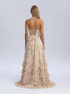 Pearl-trim floral maxi dress with side slit, view 15