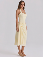 Ruched halter midi dress with front split, view 5