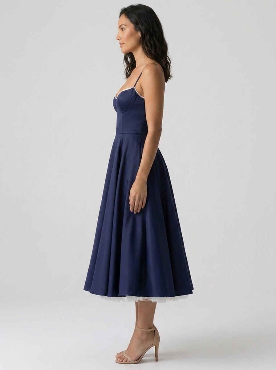Satin corset midi dress with tulle petticoat, view 17