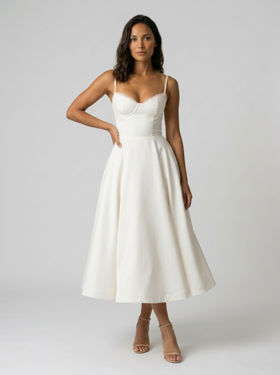 Satin corset midi dress with tulle petticoat