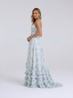 Pearl-trim floral maxi dress with side slit, view 8