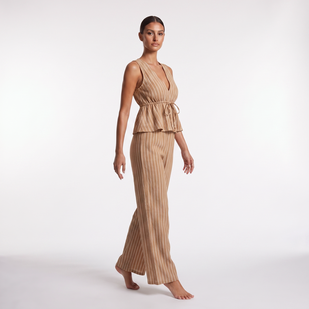 Holiday two-piece set in Khaki, three-quarter view