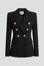 Dobbeltradet Blazer med Guldknapper i farven Sort, set forfra
