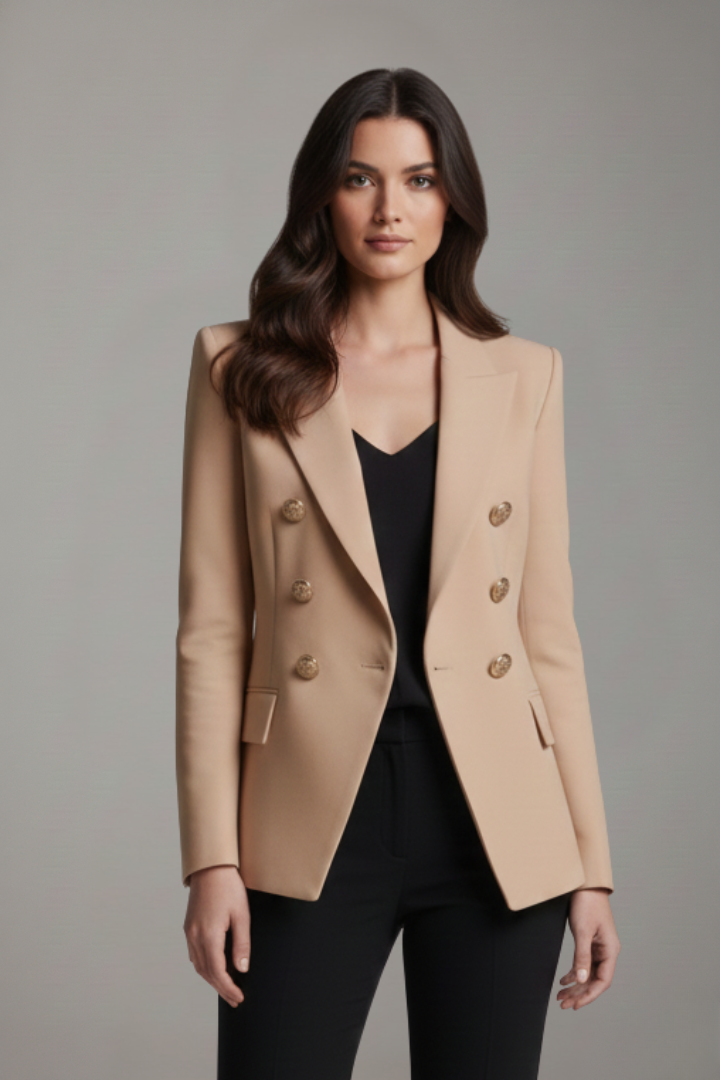 Dobbeltradet Blazer med Guldknapper, detalje af lomme
