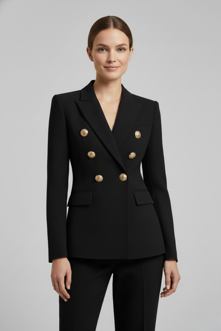 Dobbeltradet Blazer med Guldknapper i farven Hvid, set bagfra