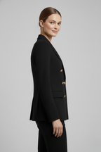 Dobbeltradet Blazer med Guldknapper i farven Gul, closeup af stoffet og syningen