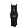 Wet-look bodycon midi dress in Black