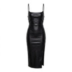 Wet-look bodycon midi dress in Black