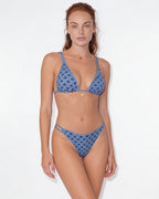 Boho print triangle bikini with whipstitch trim in Blue, additional view 2