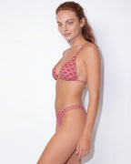 Boho print triangle bikini with whipstitch trim in Pink, additional view 3