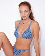 Boho print triangle bikini with whipstitch trim in Blue, additional view 3