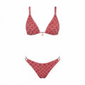 Boho print triangle bikini with whipstitch trim in Pink