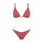 Boho print triangle bikini with whipstitch trim in Pink