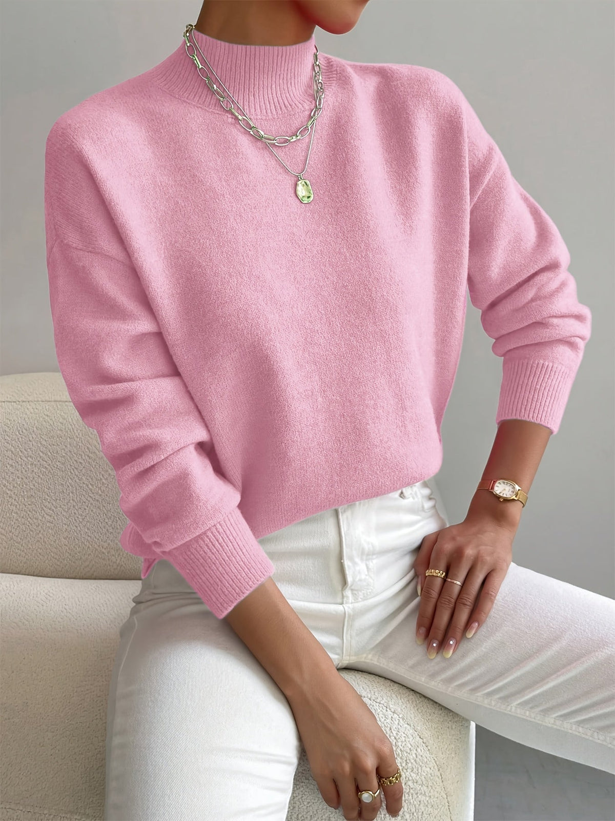 Rullekrave-sweater med ribkant, detalje af strikstruktur