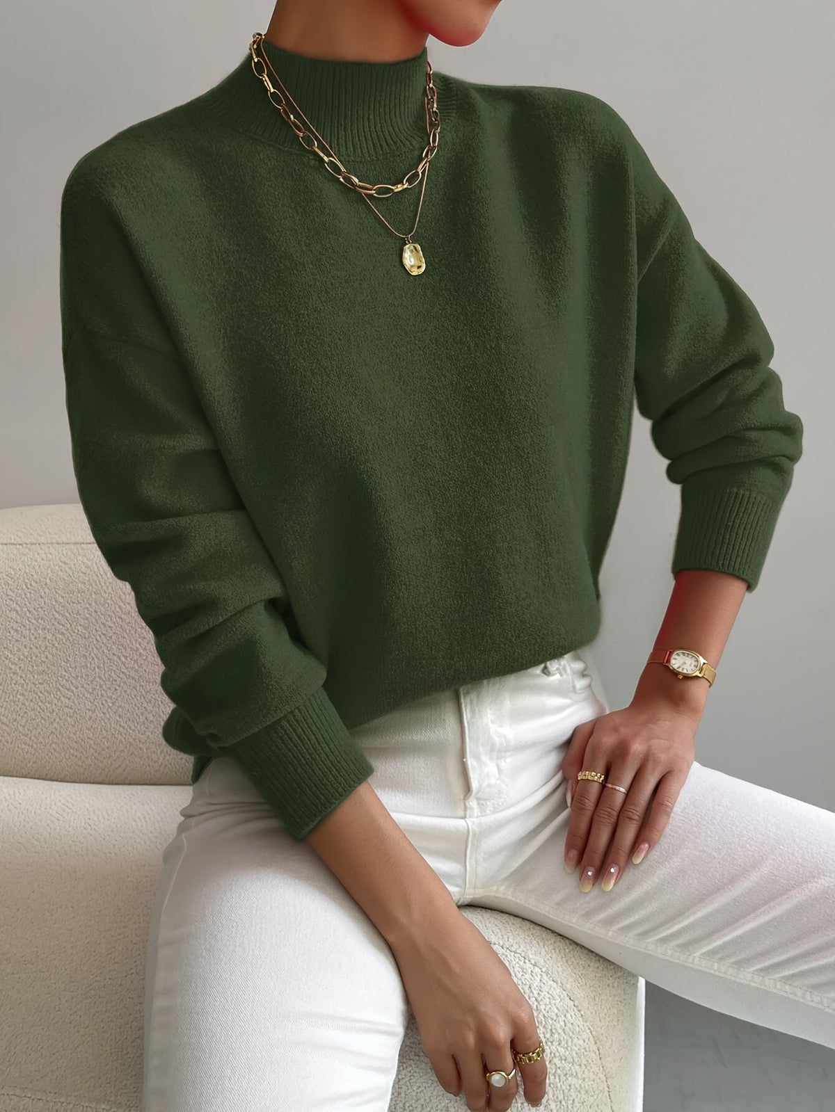 Rullekrave-sweater med ribkant, siddende model