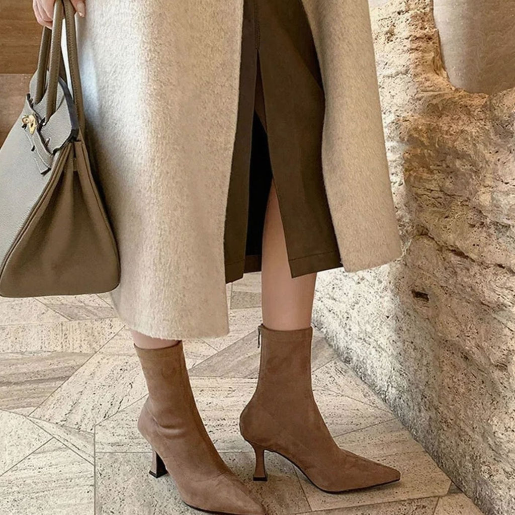 Spidse Sock-Støvler med Kitten Heel, detalje af sålen