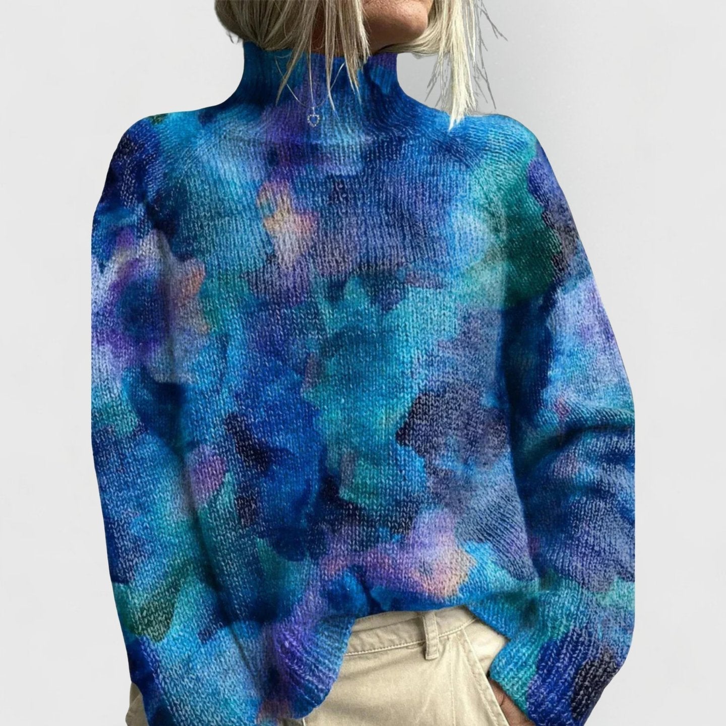 Elegant Sweater med Blomsterprint og Rullekrave