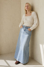 Vintage A-line denim maxi skirt, detail view 1