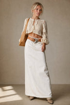 Vintage A-line denim maxi skirt, detail view 2