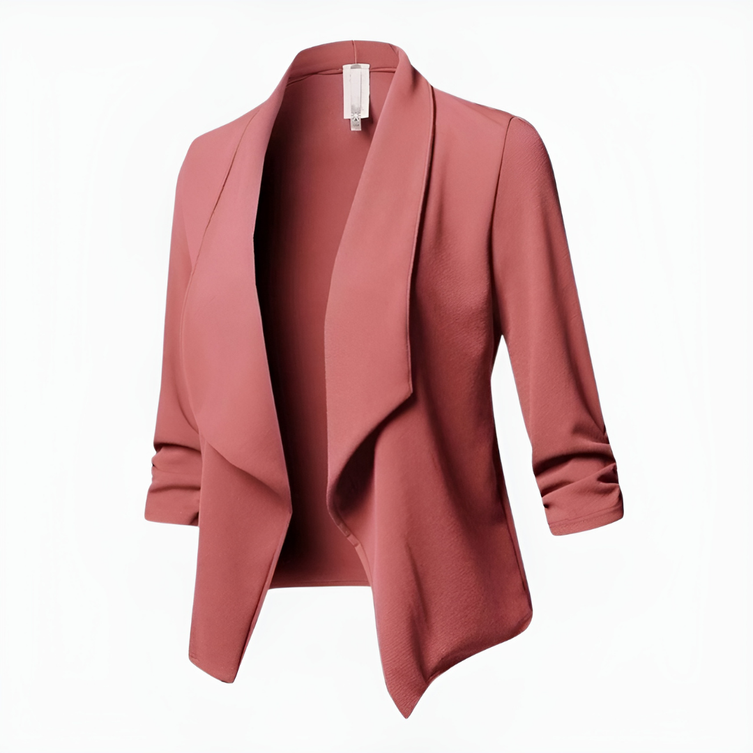 Åben Blazer med Draperet Sjalskrave i farven Blå, set bagfra